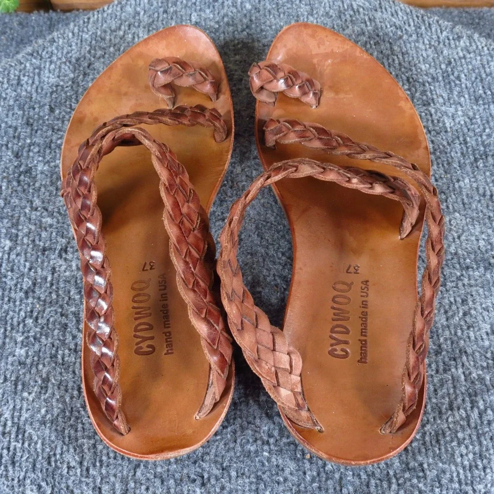 Cydwoq Revival Women Sandals Size 37 Artisan Walking Brown Braided Leather